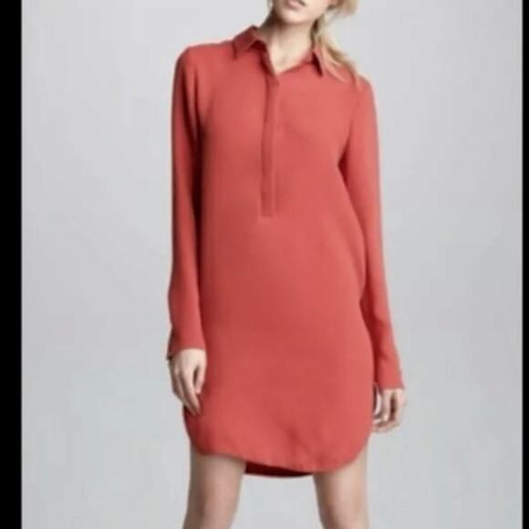 Vince 100% Silk Long Sleeve Collared Mini Shirt Dress Solid Cobalt Blue EUC M/8 - Picture 3 of 8